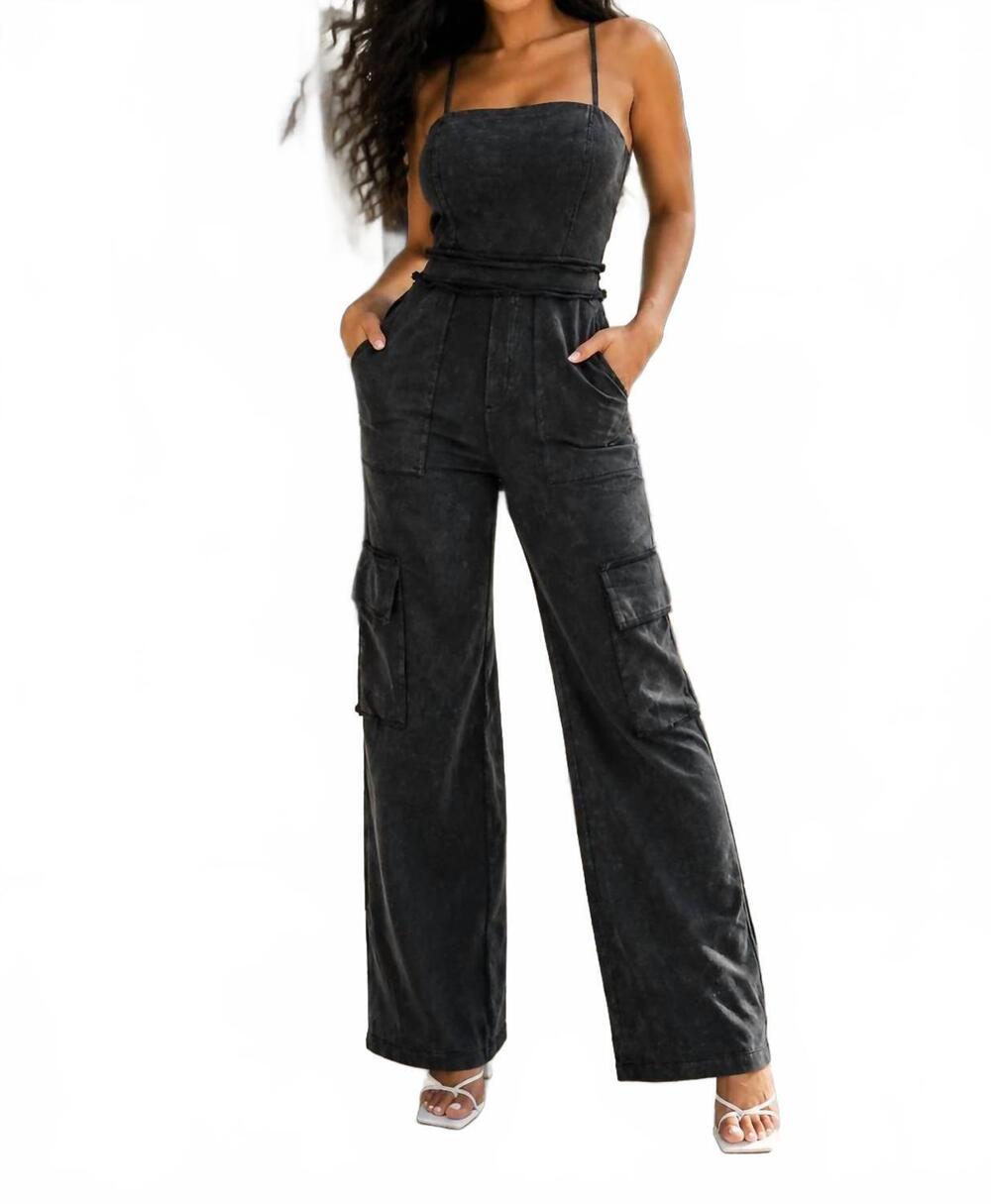 NEW SURELYMINE after midnight cargo jumpsuit in black